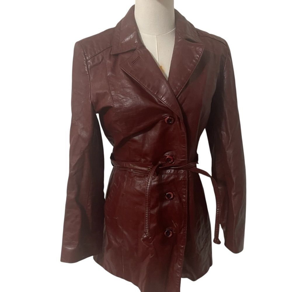 Etienne Aigner Button Down Red Belted Leather Jacket Women's Size 8